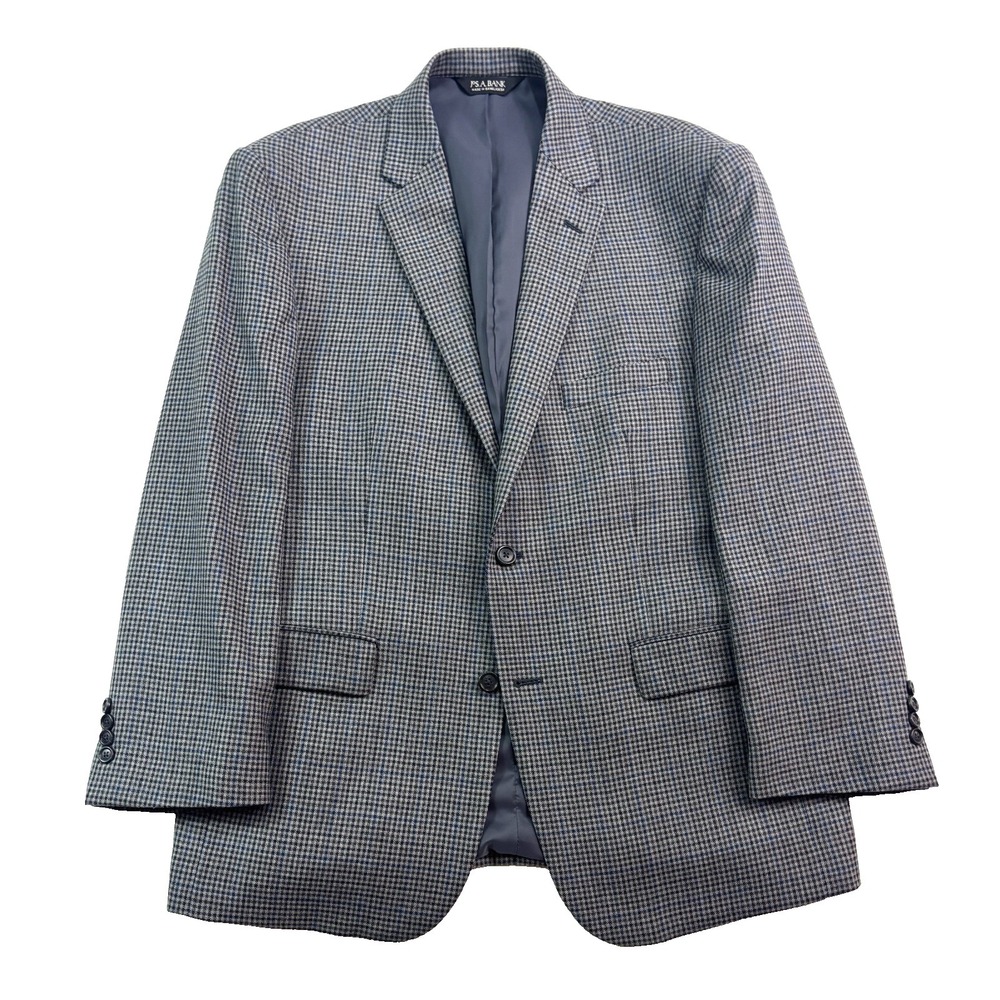 Jos A Bank 44R‎ Gray Blue Black Gingham Blazer Jacket Sport Suit Coat Wool